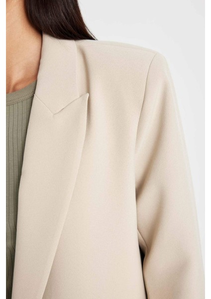 Oversize Geniş Kalıp Ceket Yaka Düğmeli Basic Düz Blazer Ceket C2457AX24AU