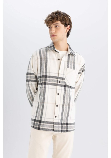 Regular Fit Polo Yaka Kareli Oduncu Flanel Uzun Kollu Gömlek D4133AX24WN