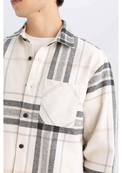 Regular Fit Polo Yaka Kareli Oduncu Flanel Uzun Kollu Gömlek D4133AX24WN