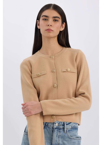 Regular Fit Bisiklet Yaka Basic Düz Düğmeli Triko Hırka C1500AX24WN