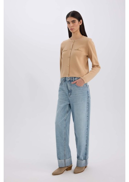 Regular Fit Bisiklet Yaka Basic Düz Düğmeli Triko Hırka C1500AX24WN