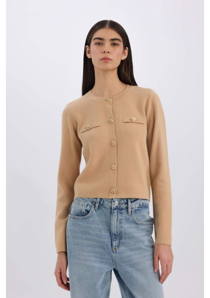 Regular Fit Bisiklet Yaka Basic Düz Düğmeli Triko Hırka C1500AX24WN