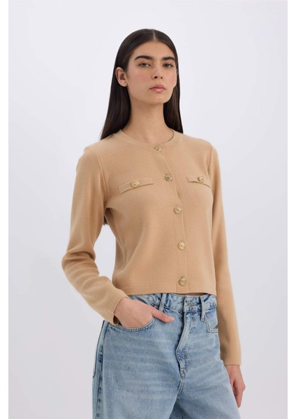 Regular Fit Bisiklet Yaka Basic Düz Düğmeli Triko Hırka C1500AX24WN