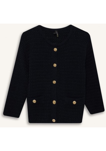 Regular Fit Bisiklet Yaka Dokulu Düğmeli Triko Hırka D3304AX24WN