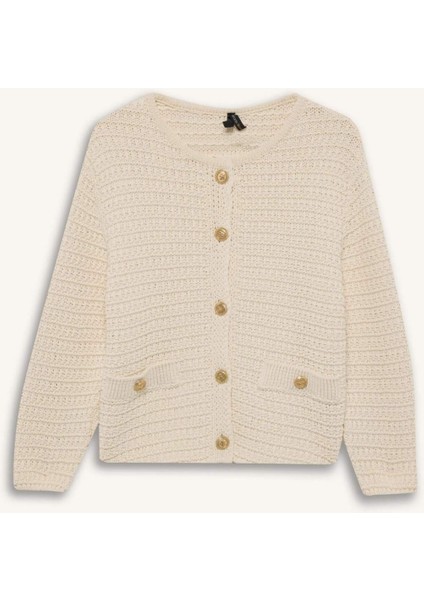 Regular Fit Bisiklet Yaka Dokulu Düğmeli Triko Hırka D3304AX24WN