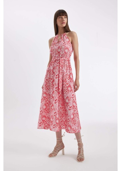 Halter Yaka Desenli Kolsuz Maxi Elbise D2649AX24HS