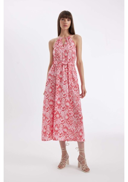 Halter Yaka Desenli Kolsuz Maxi Elbise D2649AX24HS