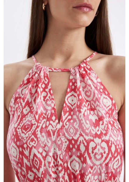Halter Yaka Desenli Kolsuz Maxi Elbise D2649AX24HS