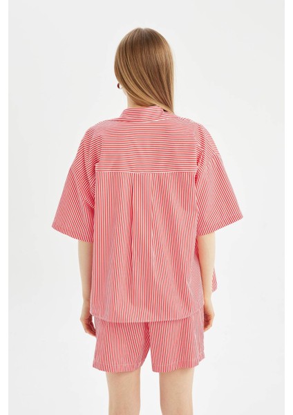 Coool Oversize Çizgili Poplin Kısa Kollu Gömlek D3835AX24HS