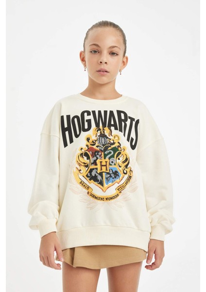 Kız Çocuk Harry Potter Oversize Geniş Kalıp Bisiklet Yaka Sweatshirt D3861A824AU
