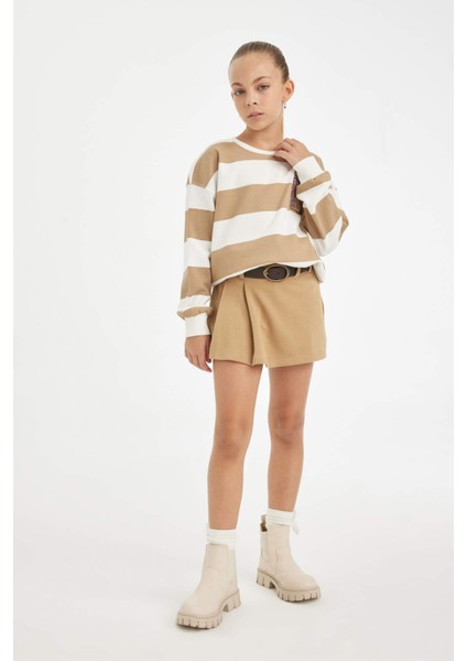 Kız Çocuk Relax Fit Bisiklet Yaka Nakışlı Sweatshirt D3862A824AU