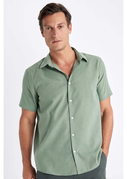 Regular Fit Yazlık Polo Yaka Pamuklu Basic Düz Kısa Kollu Gömlek D1057AX24SM