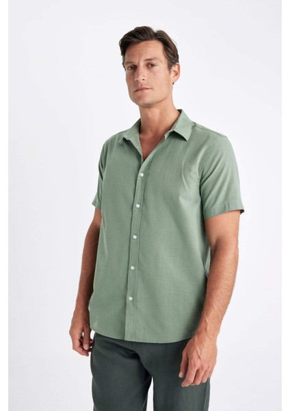 Regular Fit Yazlık Polo Yaka Pamuklu Basic Düz Kısa Kollu Gömlek D1057AX24SM