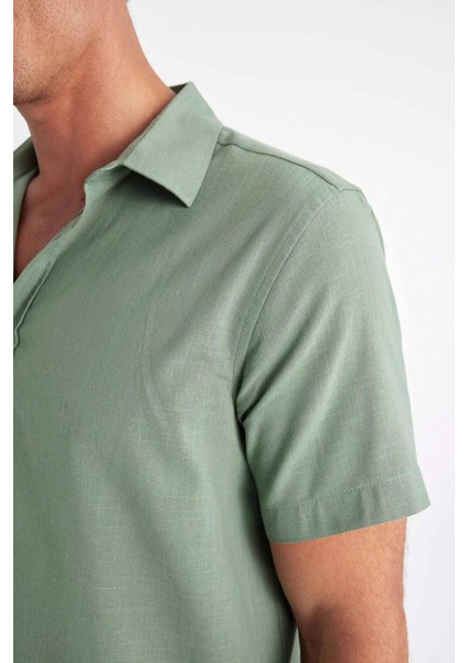 Regular Fit Yazlık Polo Yaka Pamuklu Basic Düz Kısa Kollu Gömlek D1057AX24SM