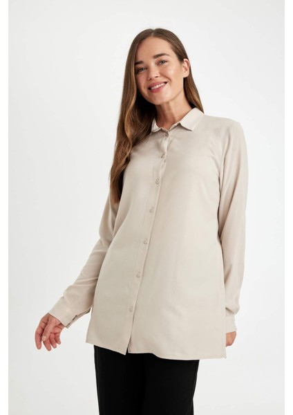 Regular Fit Basic Düz Düğmeli Uzun Kollu Gömlek D4230AX24AU