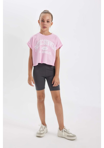 Kız Çocuk 2'li Takım Baskılı Kısa Kollu Tişört Tayt