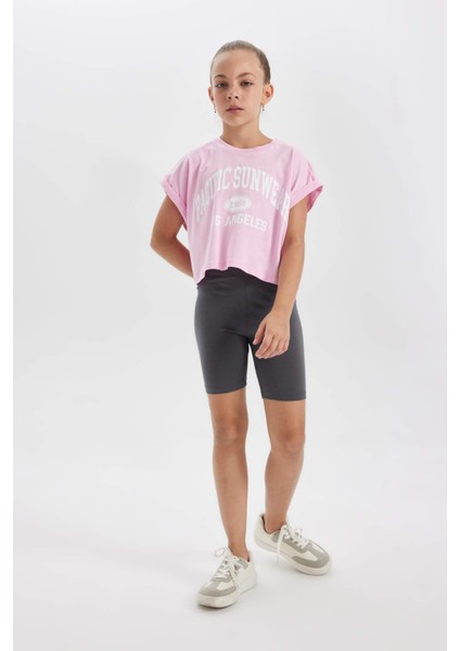 Kız Çocuk 2'li Takım Baskılı Kısa Kollu Tişört Tayt