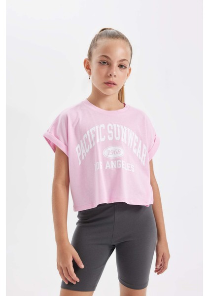 Kız Çocuk 2'li Takım Baskılı Kısa Kollu Tişört Tayt