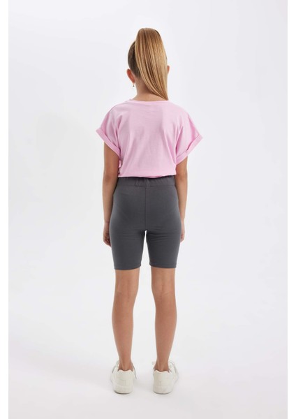 Kız Çocuk 2'li Takım Baskılı Kısa Kollu Tişört Tayt