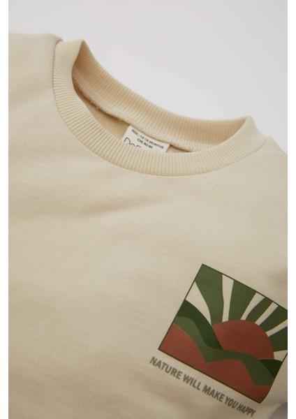 Erkek Bebek 2'li Takım Baskılı Sweatshirt Kargo Cepli Beli Lastikli Pantolon D3348A524AU