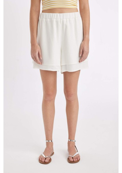 Regular Fit Normal Bel Kısa Paça Keten Karışımlı Beyaz Şort D3989AX24HS