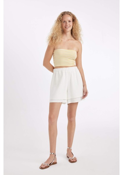 Regular Fit Normal Bel Kısa Paça Keten Karışımlı Beyaz Şort D3989AX24HS