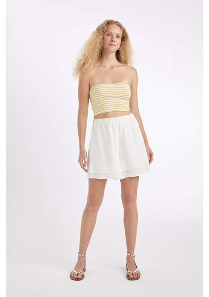 Regular Fit Normal Bel Kısa Paça Keten Karışımlı Beyaz Şort D3989AX24HS