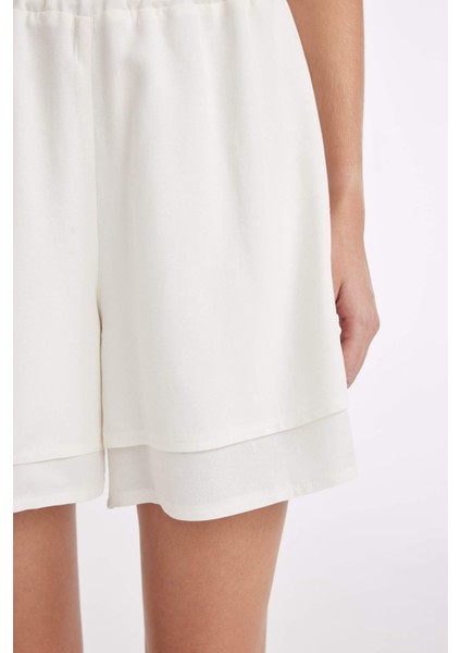 Regular Fit Normal Bel Kısa Paça Keten Karışımlı Beyaz Şort D3989AX24HS