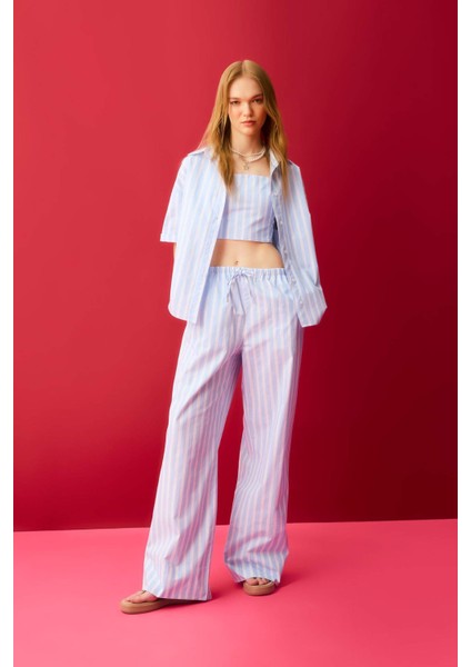 Coool Straight Fit Çizgili Normal Bel Poplin Pantolon D3472AX24HS