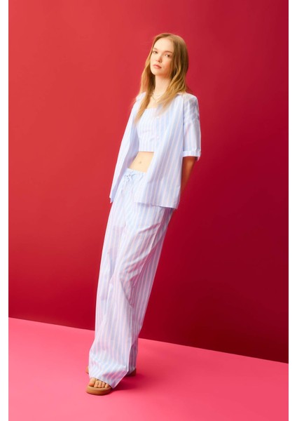 Coool Straight Fit Çizgili Normal Bel Poplin Pantolon D3472AX24HS