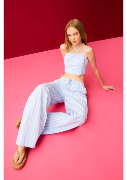 Coool Straight Fit Çizgili Normal Bel Poplin Pantolon D3472AX24HS