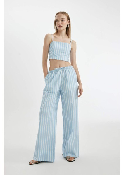 Coool Straight Fit Çizgili Normal Bel Poplin Pantolon D3472AX24HS