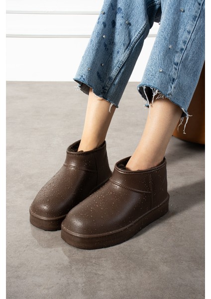 Kadın Kahve Bot Içi Kürklü Kalın Taban Su Geçirmez Yıkanabilir Mini Kısa Günlük Bot