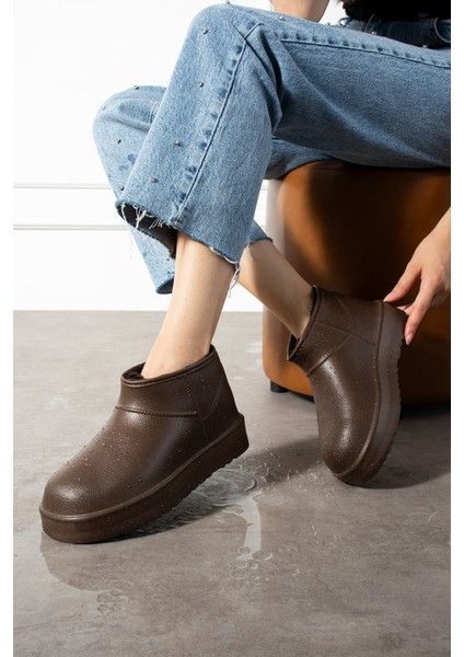 Kadın Kahve Bot Içi Kürklü Kalın Taban Su Geçirmez Yıkanabilir Mini Kısa Günlük Bot fiyatları