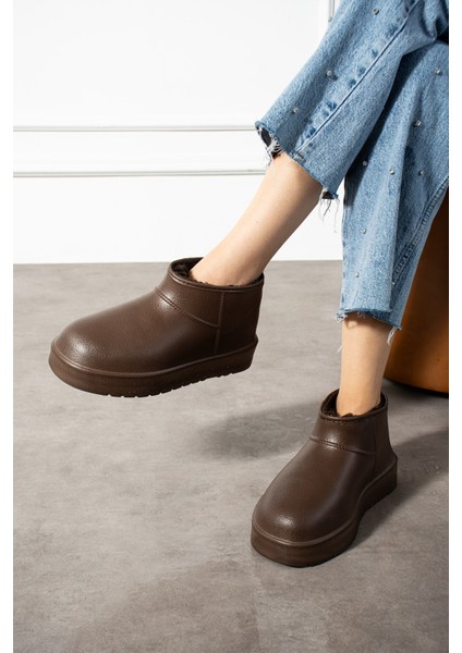 Kadın Kahve Bot Içi Kürklü Kalın Taban Su Geçirmez Yıkanabilir Mini Kısa Günlük Bot modelleri