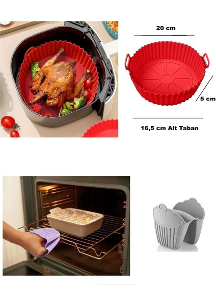 2'li Set Tüm Airfryer'lere Uyumlu Silikon Yanmaz Yapışmaz Pişirme Kabı Yıkanabilir