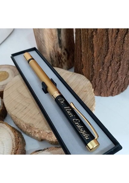 Kişiye Özel Şeffaf Kutulu Metal Roller Kalem - Siyah