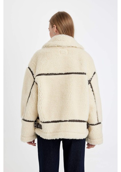 Pelüş Suni Kürk Mont Polo Yaka Fermuarlı Cepli