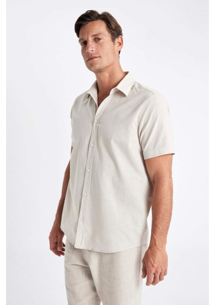 Regular Fit Yazlık Polo Yaka Pamuklu Basic Düz Kısa Kollu Gömlek D1057AX24SM