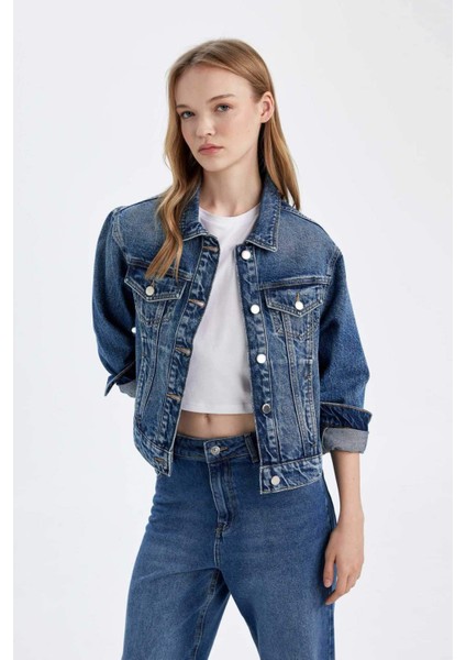 Regular Fit Düğmeli Yıkamalı Denim Ceket D4172AX24WN