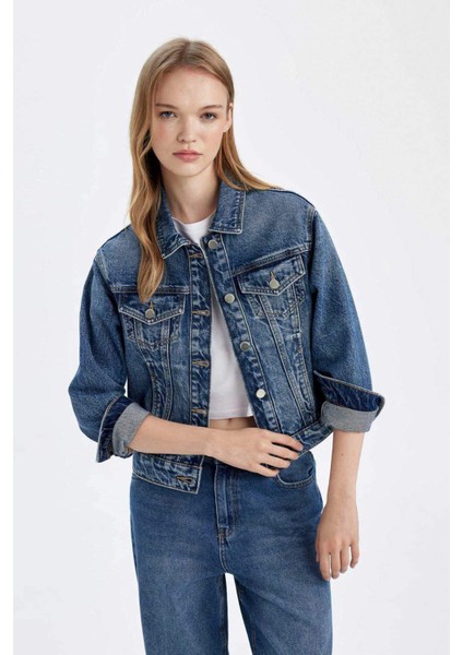 Regular Fit Düğmeli Yıkamalı Denim Ceket D4172AX24WN