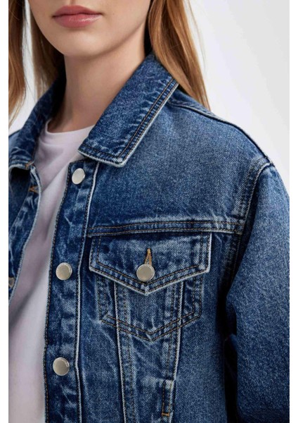 Regular Fit Düğmeli Yıkamalı Denim Ceket D4172AX24WN