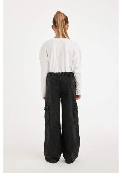 Kız Çocuk Wide Leg Kargo Cepli Geniş Bol Paça Antrasit Jean Pantolon D3383A824WN