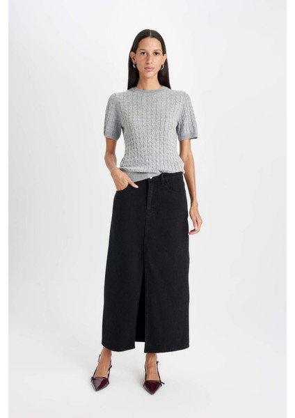 Fashion Fit Yırtmaçlı Cepli Uzun Boy Jean Etek D4425AX24AU