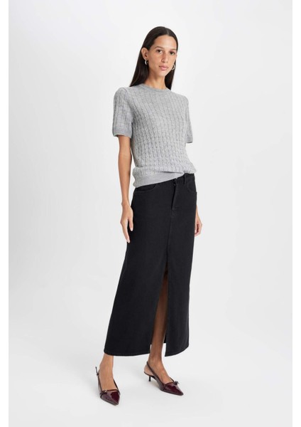 Fashion Fit Yırtmaçlı Cepli Uzun Boy Jean Etek D4425AX24AU