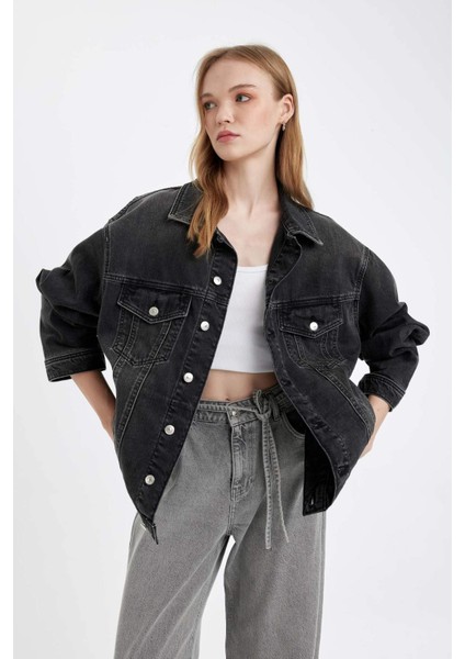 Oversize Geniş Kalıp Düğmeli Denim Ceket D4173AX24WN