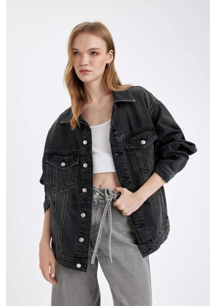 Oversize Geniş Kalıp Düğmeli Denim Ceket D4173AX24WN