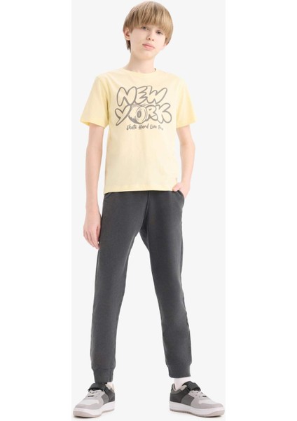 Erkek Çocuk Antrasit Beli Paçası Lastikli Cepli Basic Düz Jogger Eşofman Altı B7971A824WN