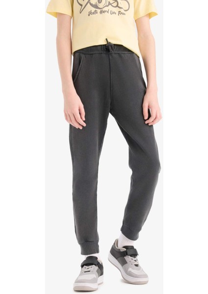 Erkek Çocuk Antrasit Beli Paçası Lastikli Cepli Basic Düz Jogger Eşofman Altı B7971A824WN