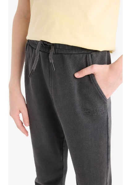 Erkek Çocuk Antrasit Beli Paçası Lastikli Cepli Basic Düz Jogger Eşofman Altı B7971A824WN